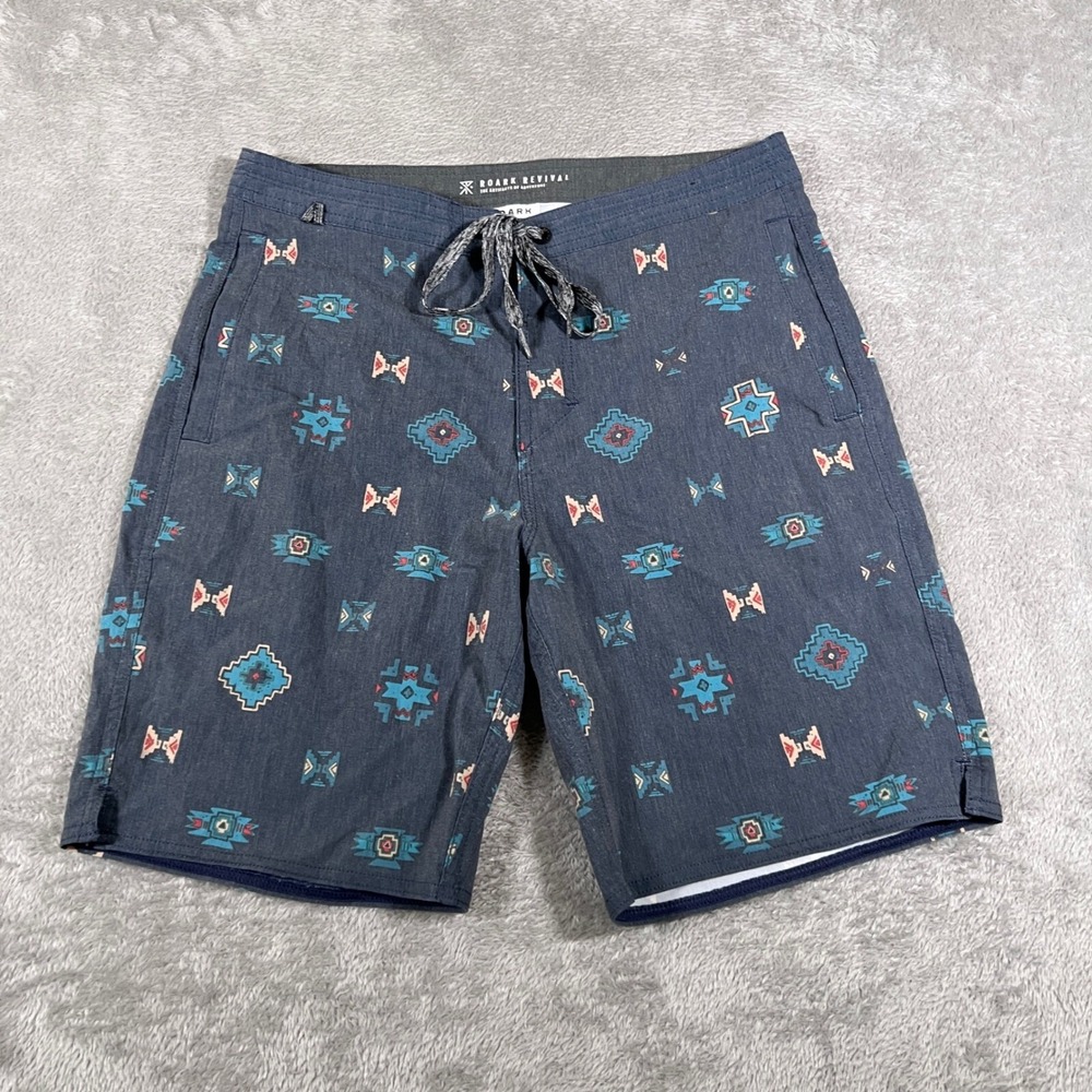 Roark Revival Boardshorts 28 Men Blue Aztec Artifacts Adventure Quick Dry Surf